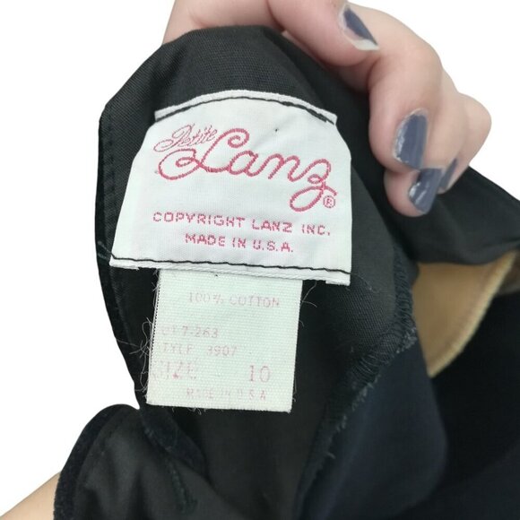 Vintage Petite Lanz Black Velvet Button Back Midi Modest Dress Size 10 Orchestra - Picture 2 of 14